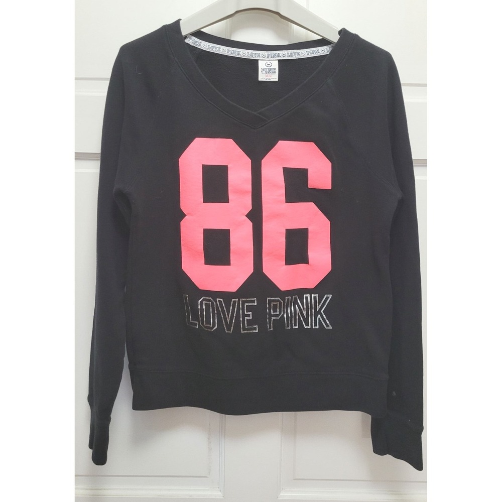 Victoria Secret Women's 86 Love Pink V-Neck Sweatshirt - Black - Size Medium